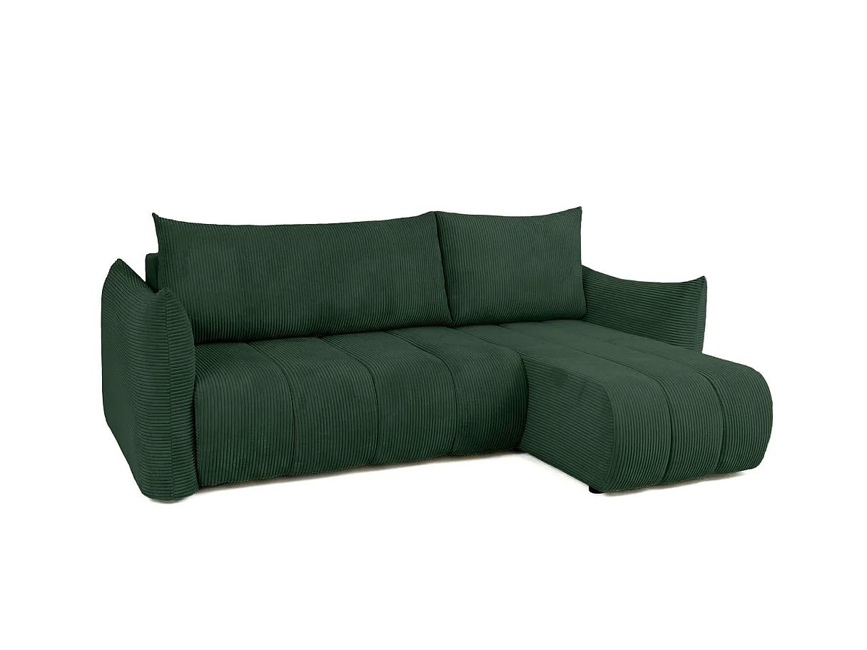 Canapé d'angle LYSIA MINI réversible et convertible en velours côtelé - Vert foncé