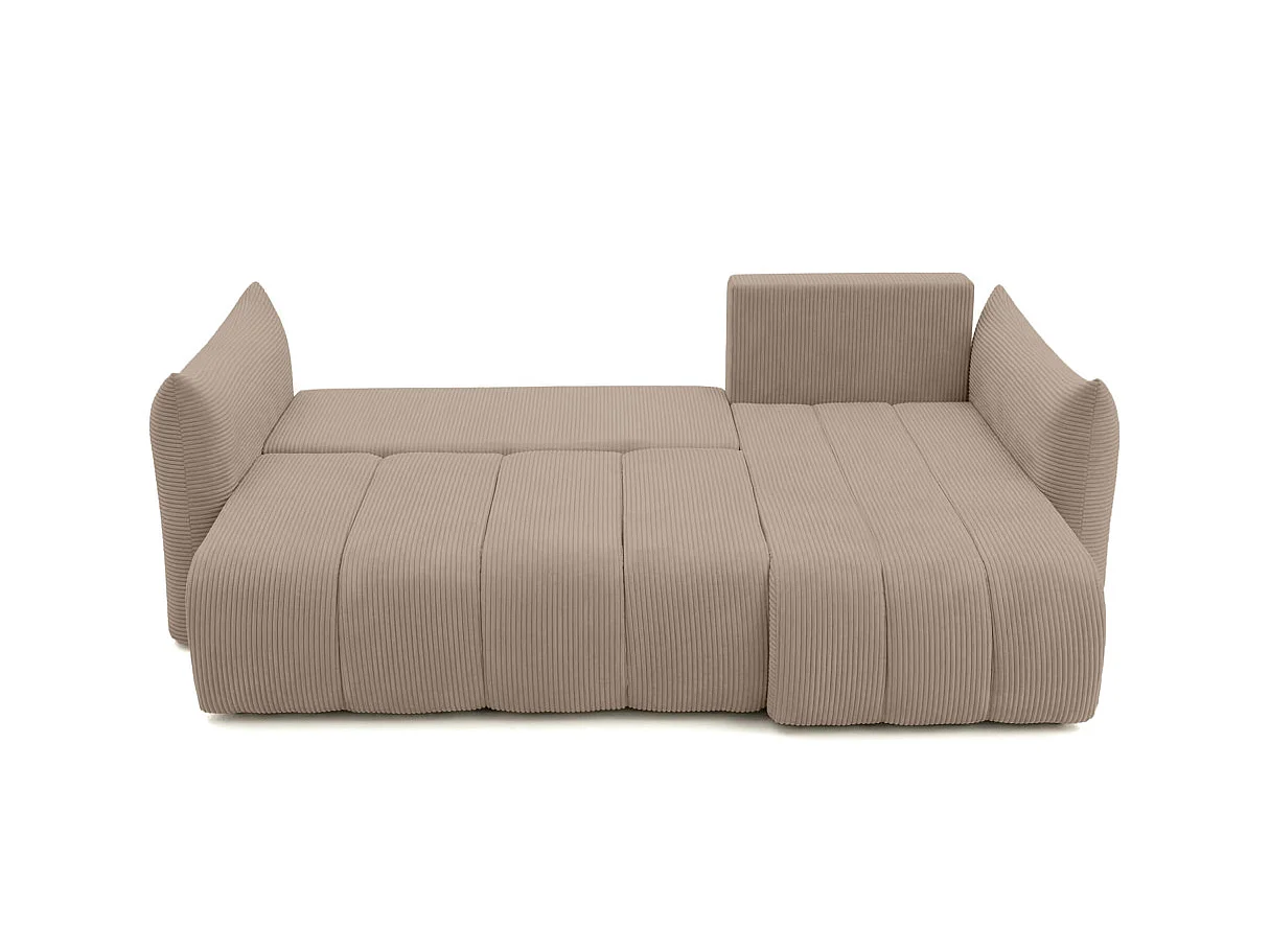 Canapé d'angle LYSIA MINI réversible et convertible en velours côtelé - Taupe