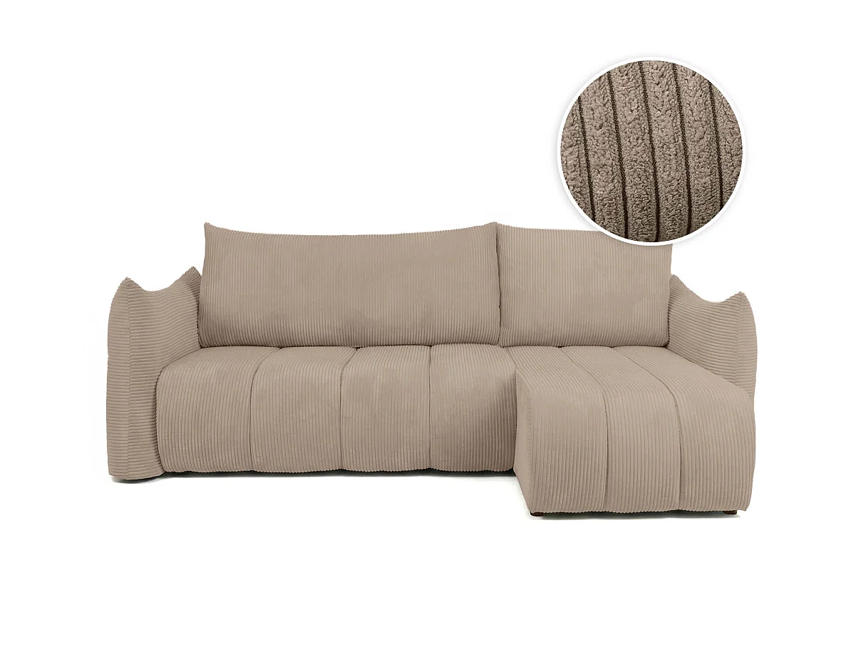 Canapé d'angle LYSIA MINI réversible et convertible en velours côtelé - Taupe