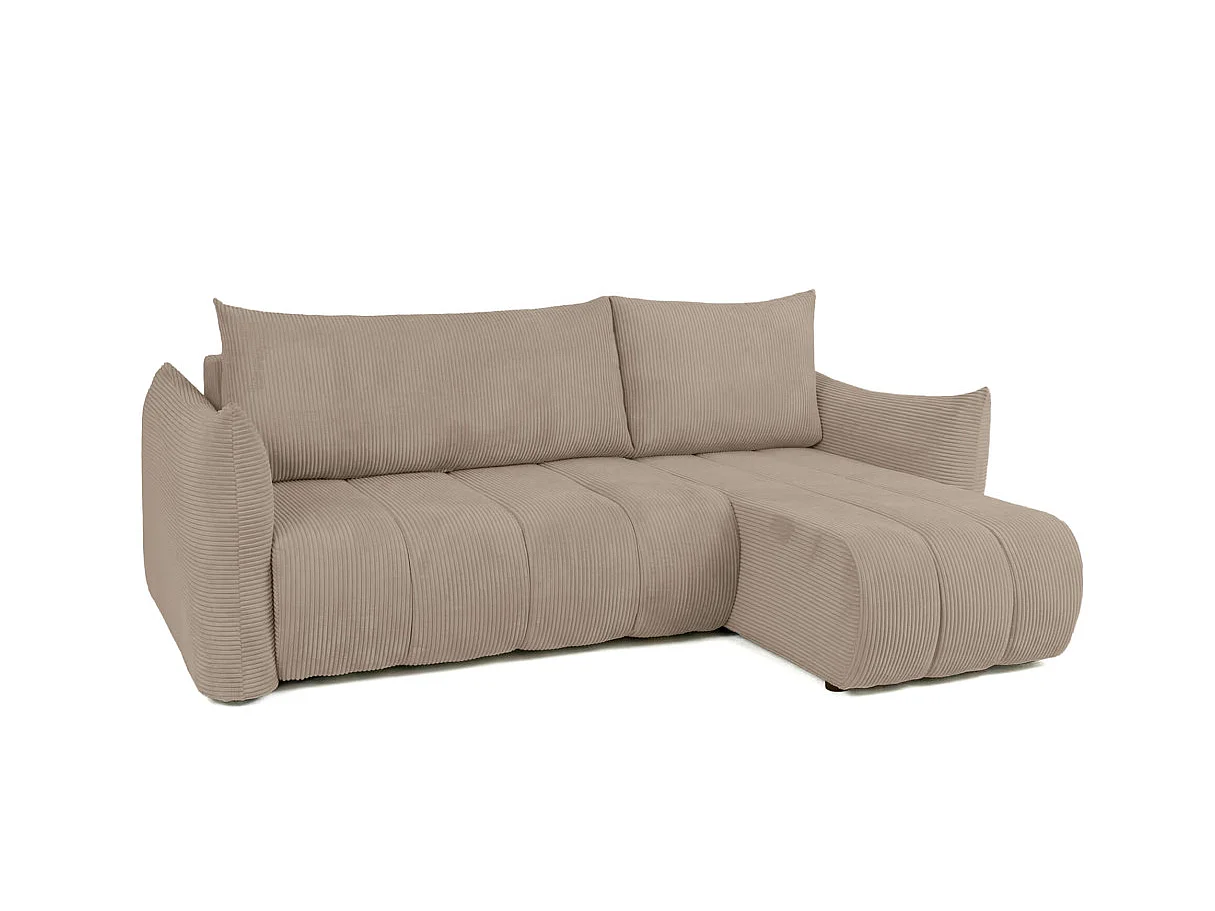 Canapé d'angle LYSIA MINI réversible et convertible en velours côtelé - Taupe