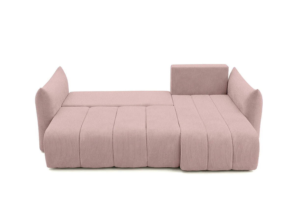 Canapé d'angle LYSIA MINI réversible et convertible en velours côtelé - Rose