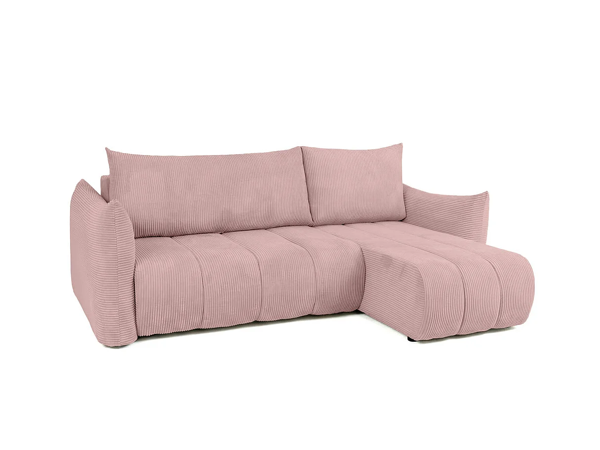 Canapé d'angle LYSIA MINI réversible et convertible en velours côtelé - Rose