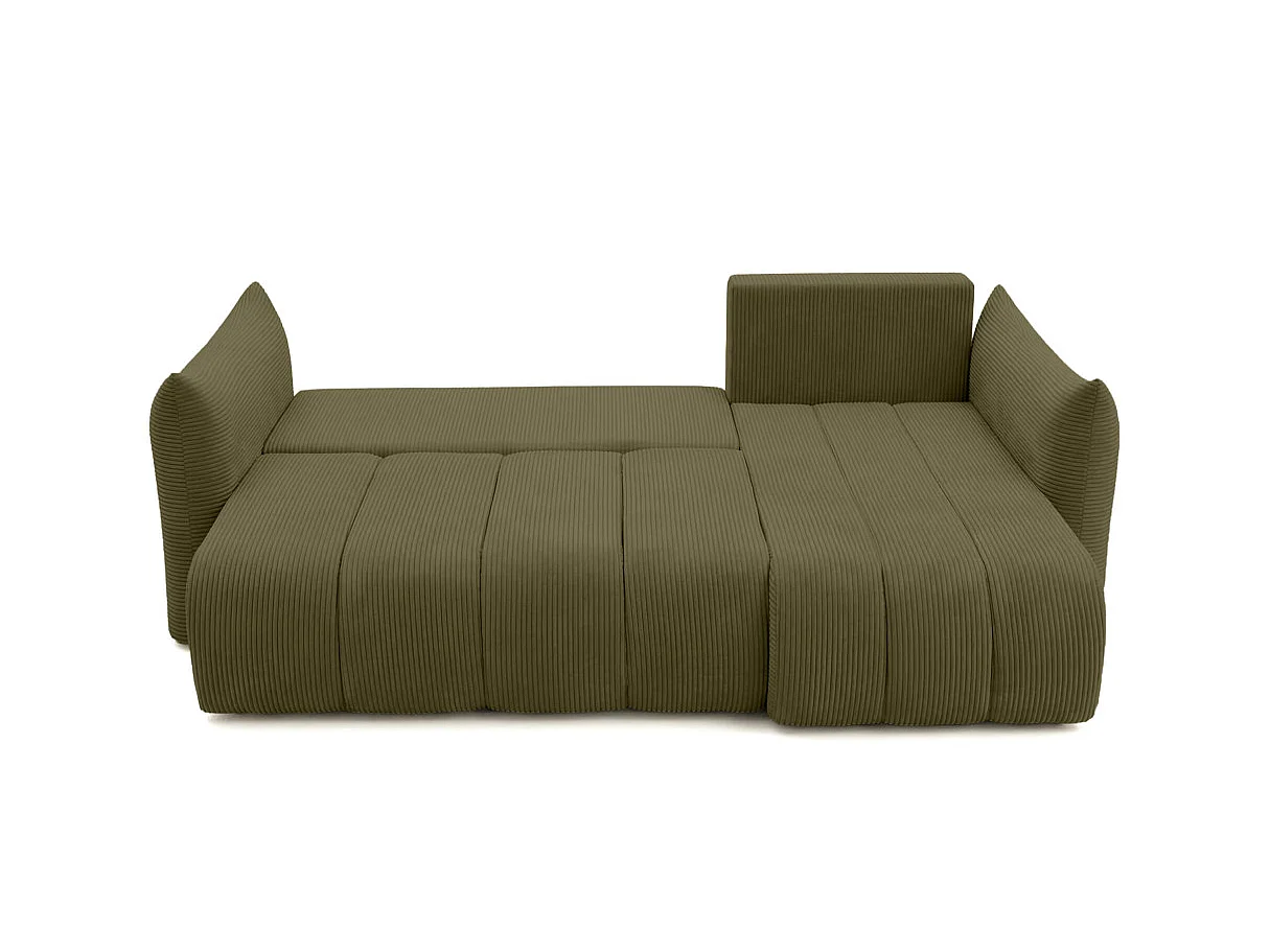 Canapé d'angle LYSIA MINI réversible et convertible en velours côtelé - Vert kaki