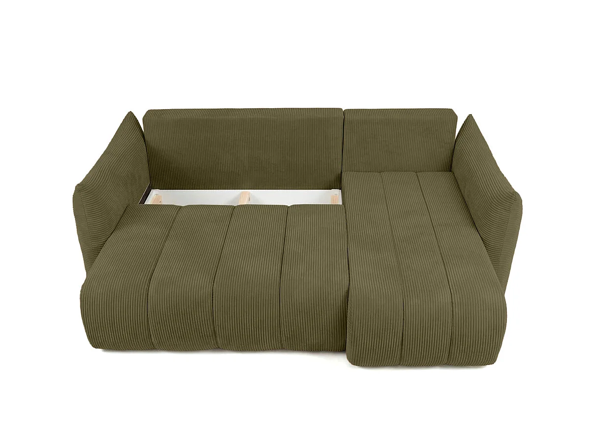 Canapé d'angle LYSIA MINI réversible et convertible en velours côtelé - Vert kaki