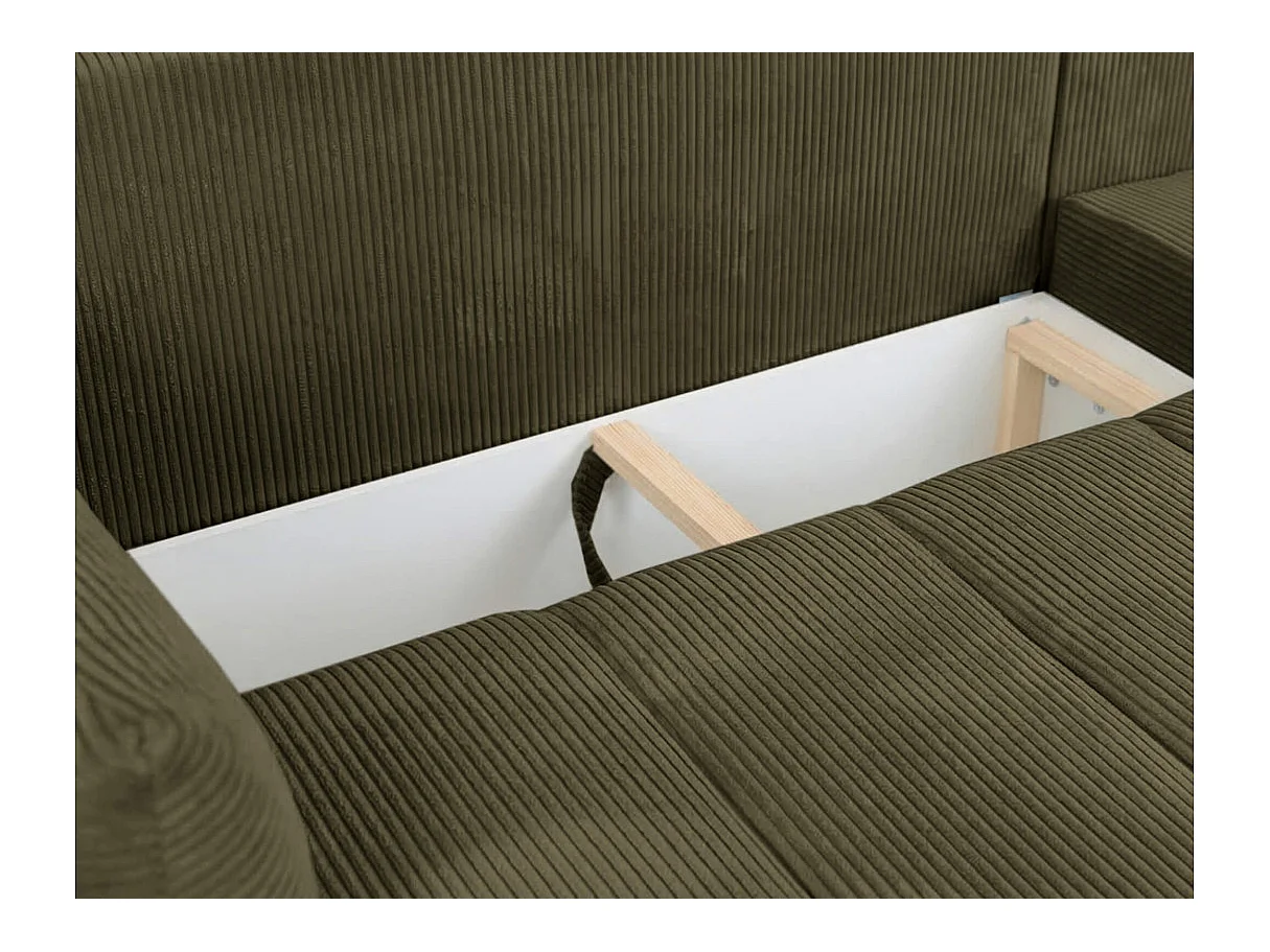 Canapé d'angle LYSIA MINI réversible et convertible en velours côtelé - Vert kaki