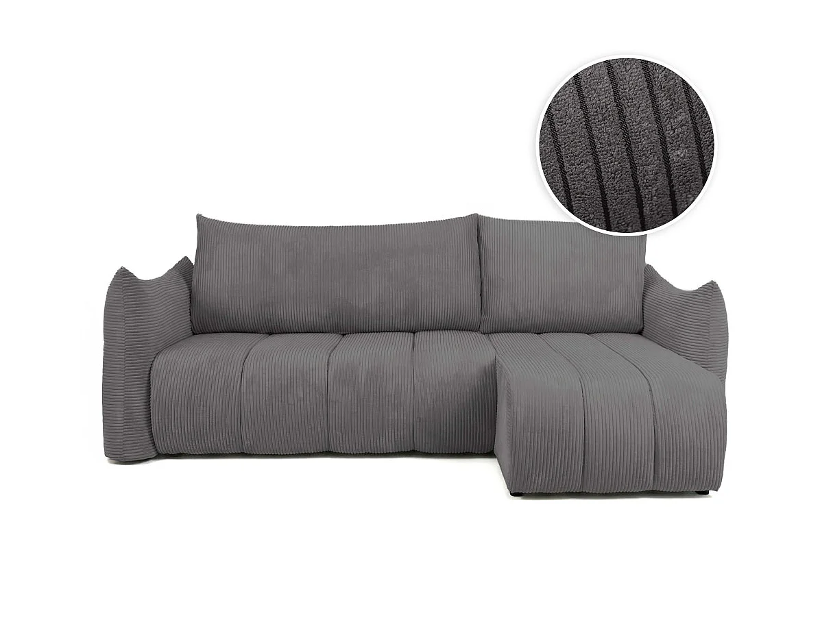 Canapé d'angle LYSIA MINI réversible et convertible en velours côtelé - Gris anthracite