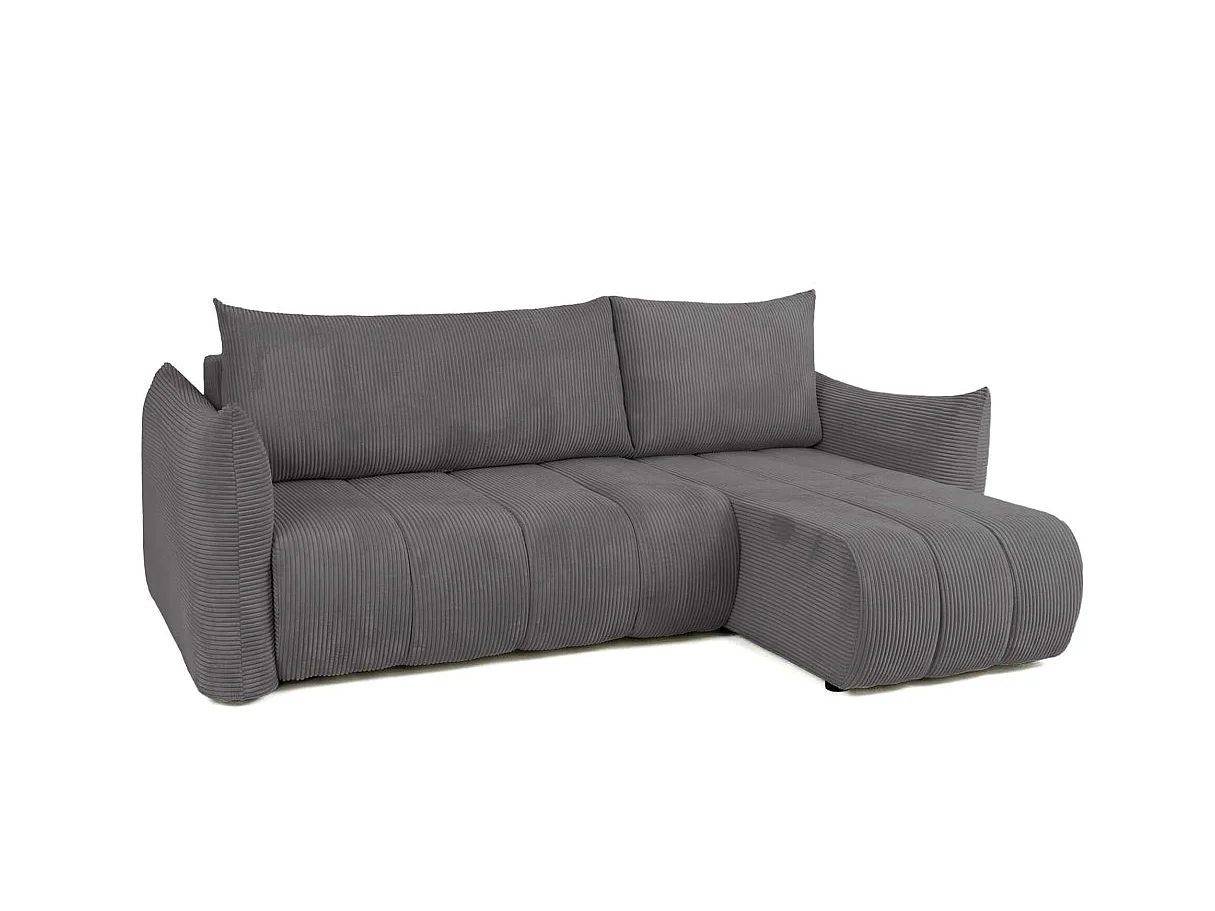 Canapé d'angle LYSIA MINI réversible et convertible en velours côtelé - Gris anthracite