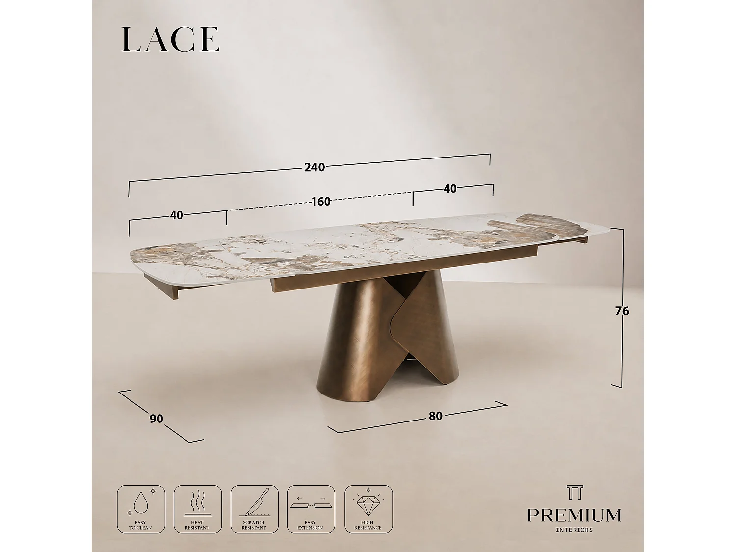 Table à manger extensible LACE en céramique travertin travertin