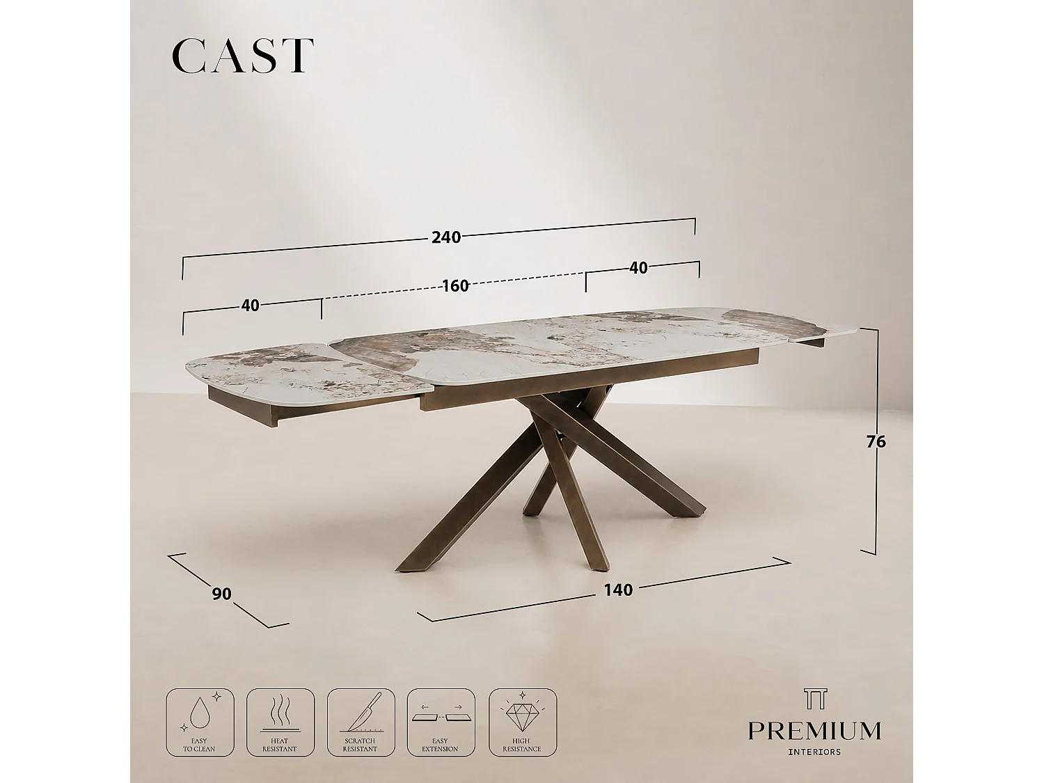 Table à manger extensible CAST en céramique travertin travertin