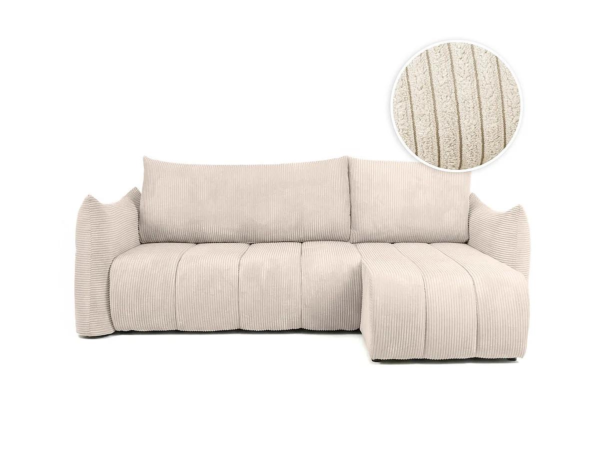 Canapé d'angle LYSIA MINI réversible et convertible en velours côtelé - Beige