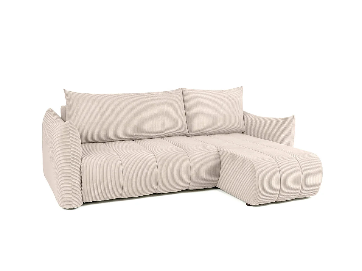 Canapé d'angle LYSIA MINI réversible et convertible en velours côtelé - Beige