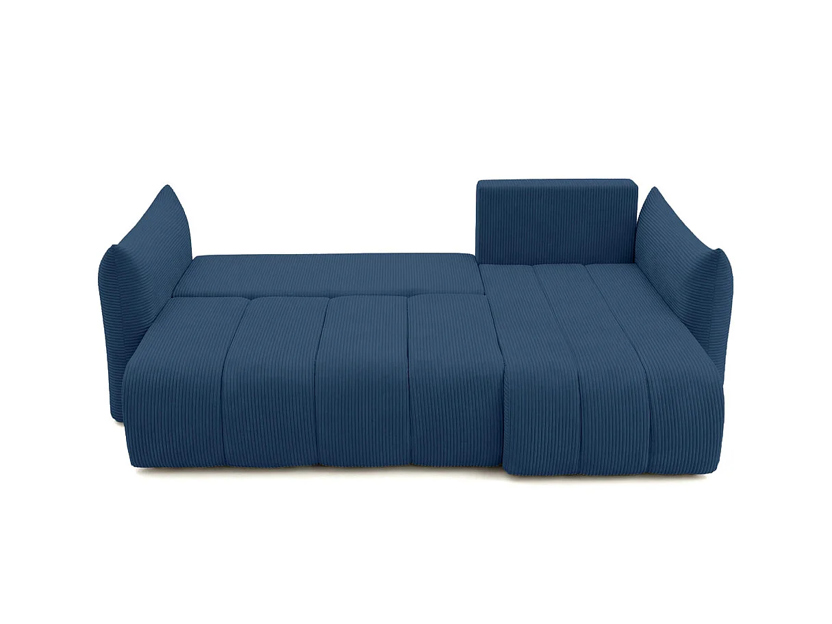 Canapé d'angle LYSIA MINI réversible et convertible en velours côtelé - Bleu foncé
