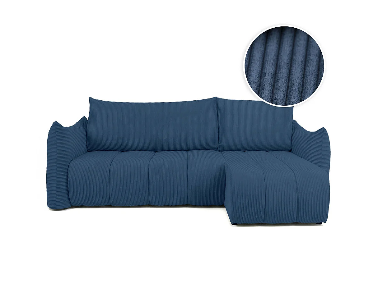 Canapé d'angle LYSIA MINI réversible et convertible en velours côtelé - Bleu foncé