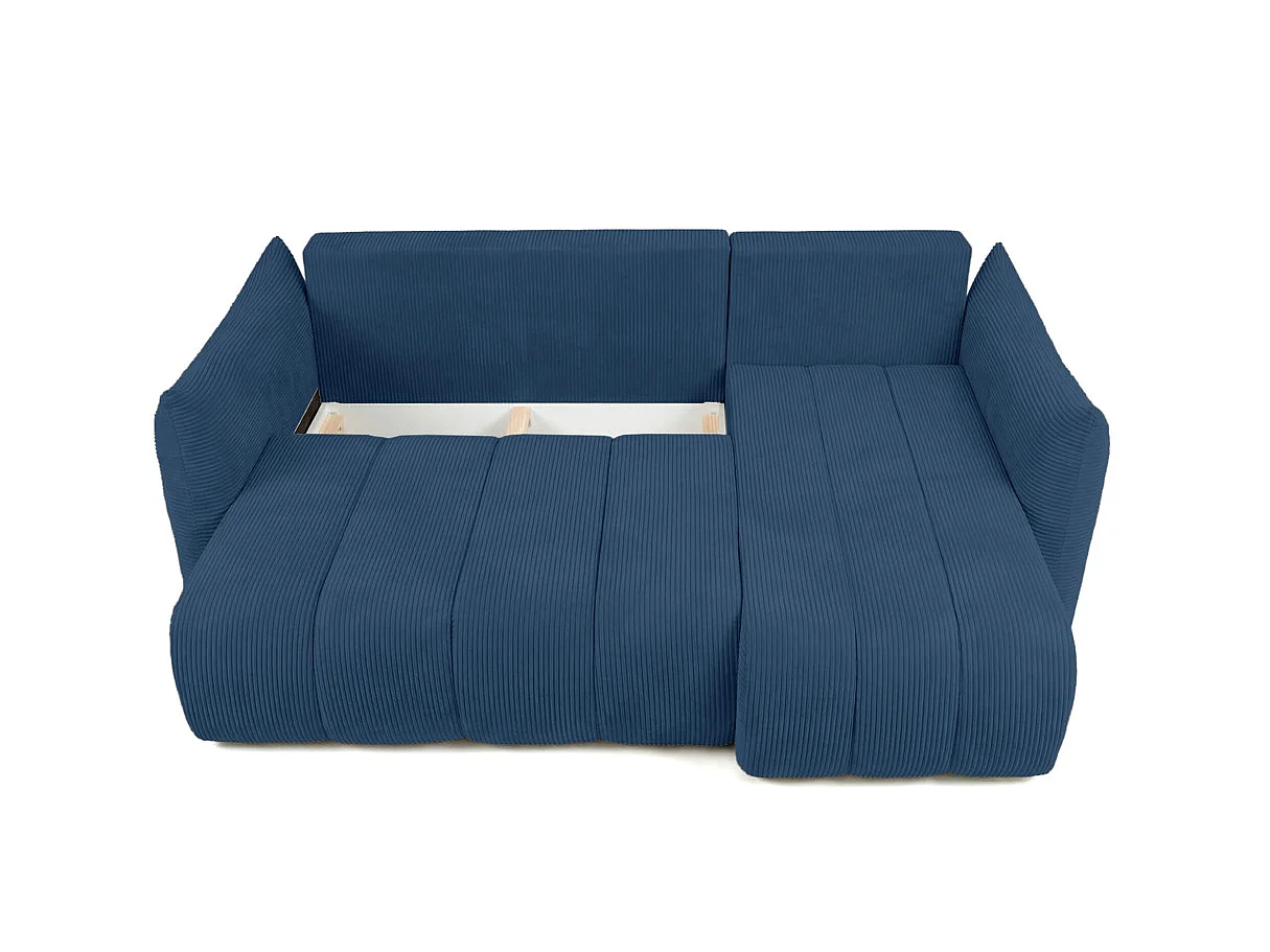 Canapé d'angle LYSIA MINI réversible et convertible en velours côtelé - Bleu foncé