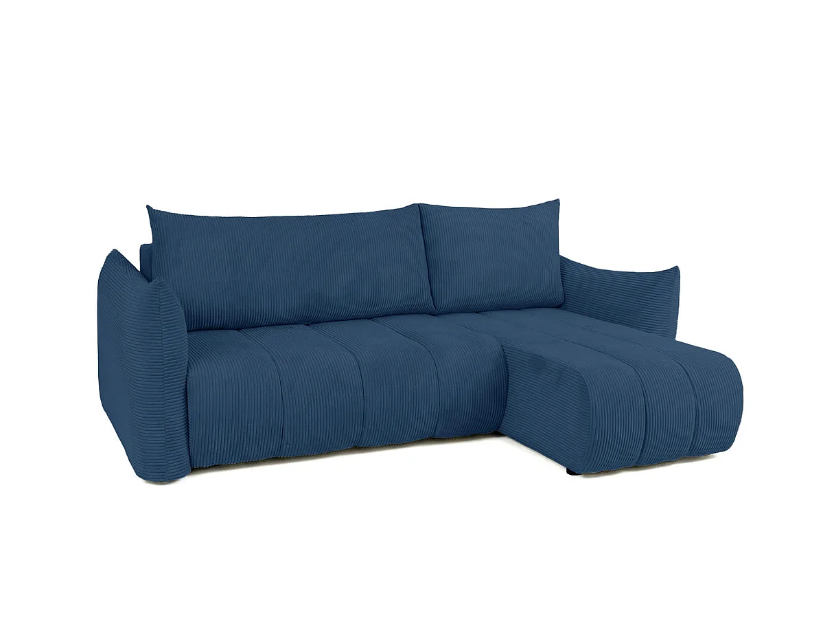 Canapé d'angle LYSIA MINI réversible et convertible en velours côtelé - Bleu foncé