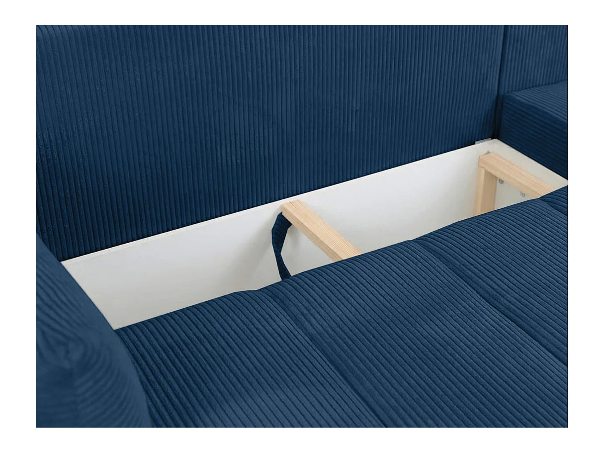 Canapé d'angle LYSIA MINI réversible et convertible en velours côtelé - Bleu foncé