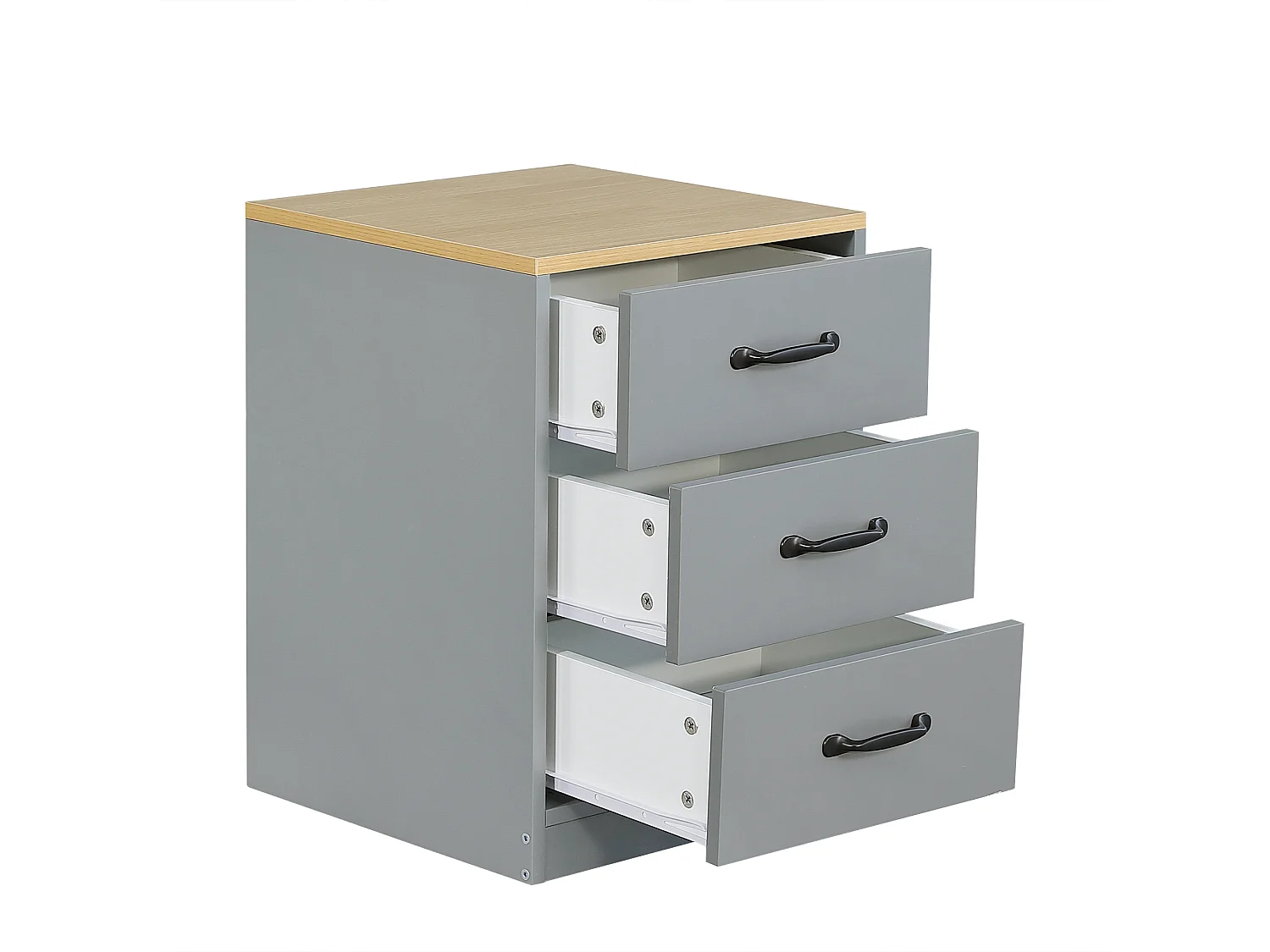 Lit superposé enfant 90x200 cm - avec 8 tiroirs et échelle - étagère de rangement latérale et table de chevet mobile - Gris (sans matelas)