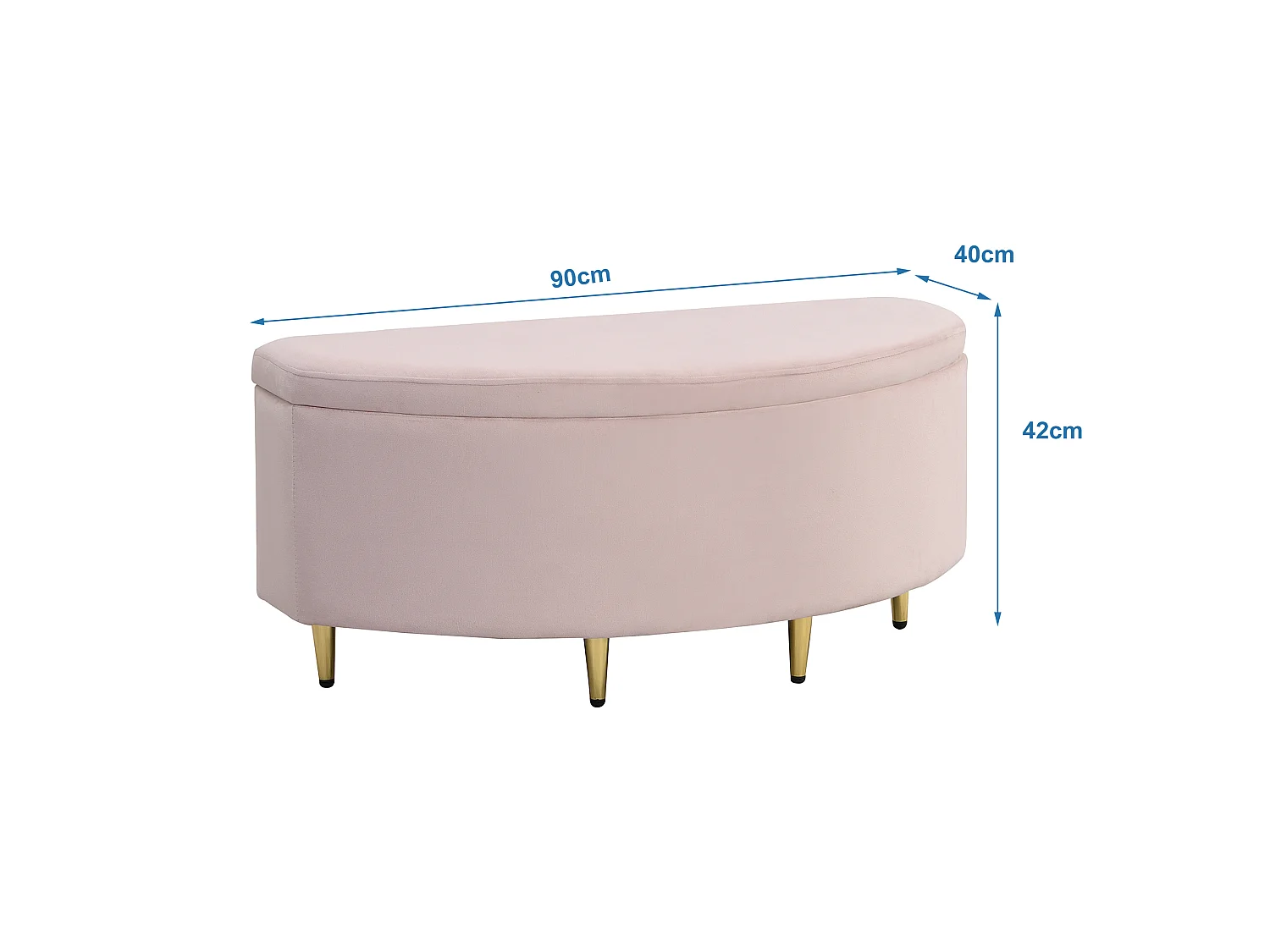 Banc coffre de rangement en velours - 90 x 40 x 42 cm - Pieds en métal - Rose