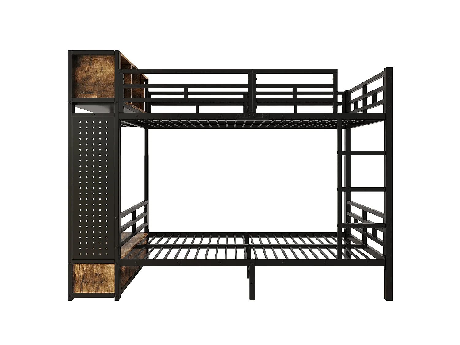 Lit superposé enfant 120x200 cm - avec Cintres, tiroirs, panneaux de suspension et compartiment de rangement - Noir (sans matelas)