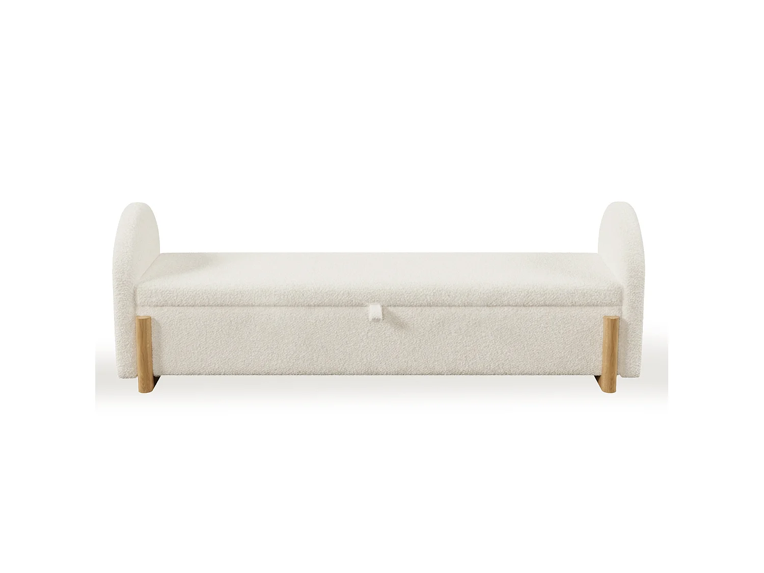 Banc coffre rembourré 146x47x61cm - pieds en bois en forme de U - chenille bouclé + bois massif + MDF - Blanc