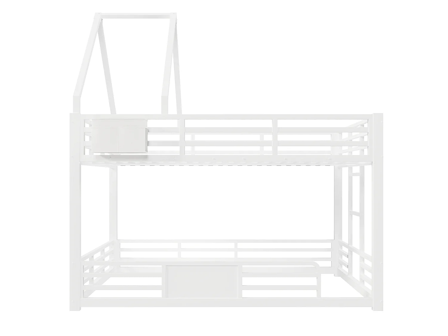 Hochbett aus Metall 140x200 cm - Mit LED, Stoff-Aufbewahrungstaschen - Mit Sicherheitsbarrieren - Weiß (ohne Matratze)