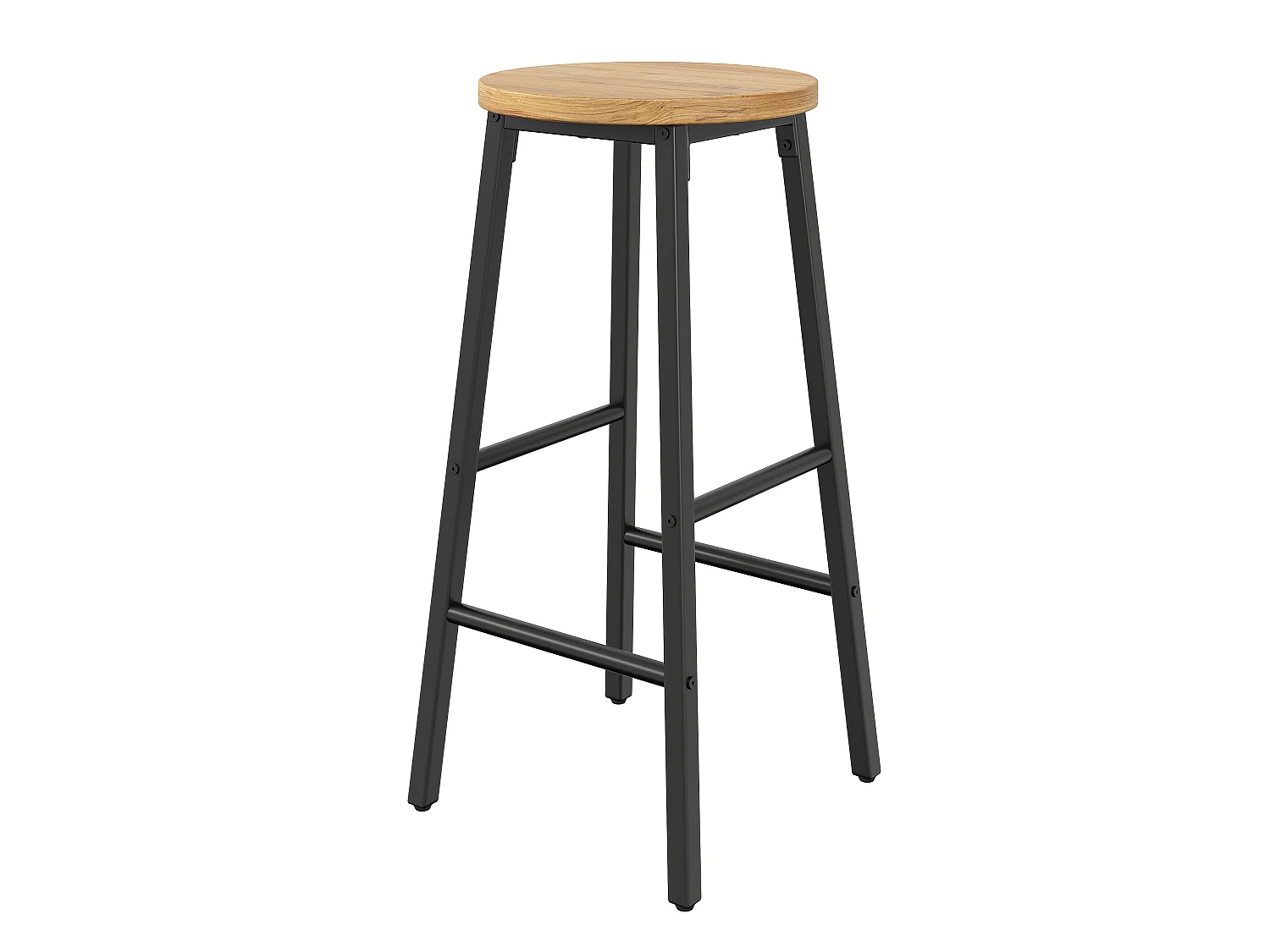 Lot de 2 Tabouret de bar avec repose-pieds et pieds réglables - MDF/métal - 30 x 30 x 63 cm - Noir + bois naturel