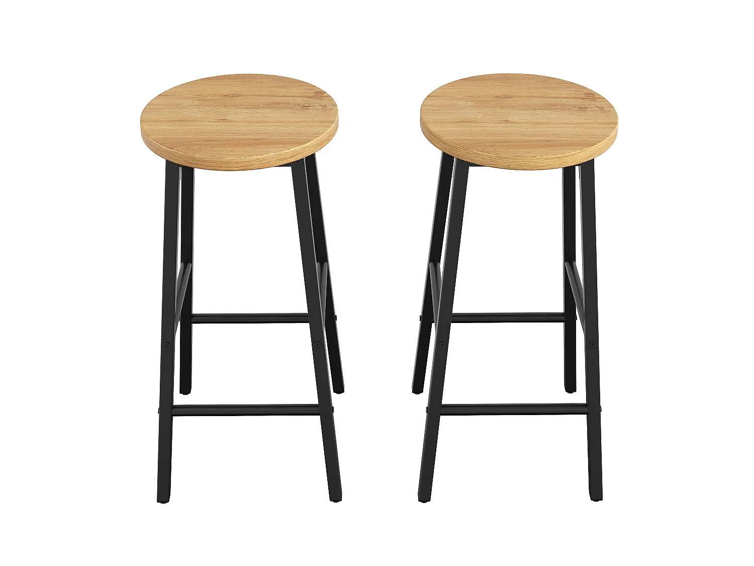 Lot de 2 Tabouret de bar avec repose-pieds et pieds réglables - MDF/métal - 30 x 30 x 63 cm - Noir + bois naturel