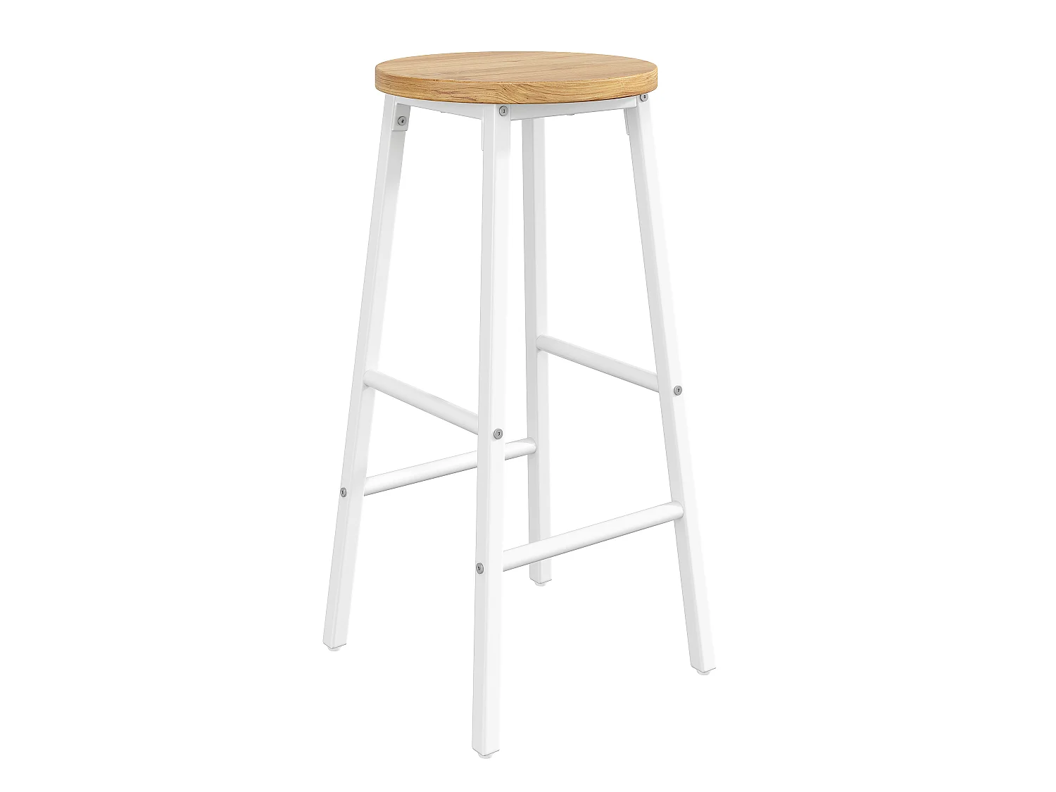 Lot de 2 Tabouret de bar avec repose-pieds et pieds réglables - MDF/métal - 30 x 30 x 63 cm - Blanc + bois naturel