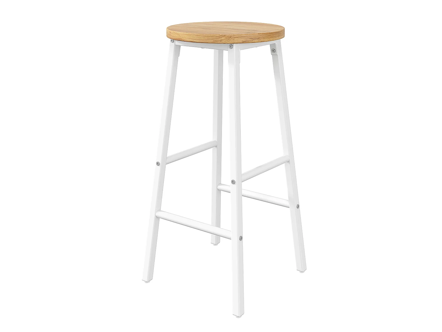 Lot de 2 Tabouret de bar avec repose-pieds et pieds réglables - MDF/métal - 30 x 30 x 63 cm - Blanc + bois naturel