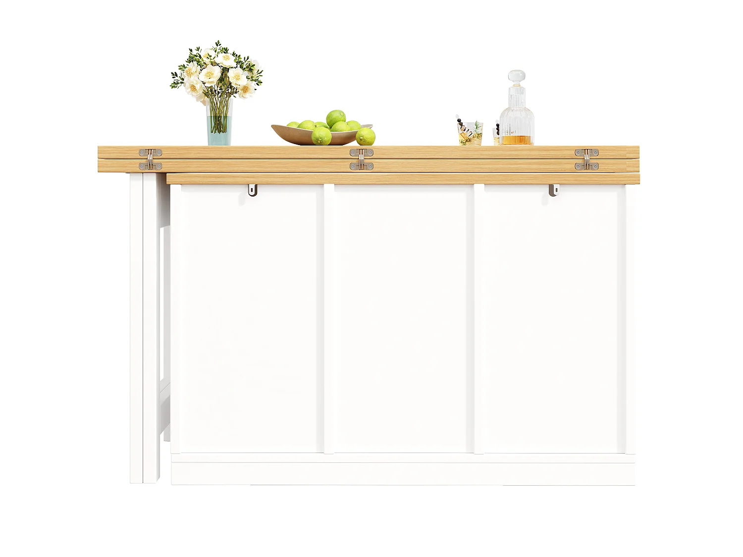 Îlot de Cuisine Multifonctionnel 120-197cm - Table de Bar Pivotante 360°, Rangement Vin & Tiroirs, Design Gain de Place, MDF - Blanc