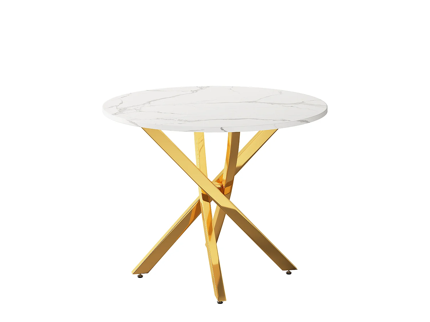 Table de salle à manger ronde 80 x 80 x 75 cm - Plateau effet marbre - Pieds dorés - Doré et blanc