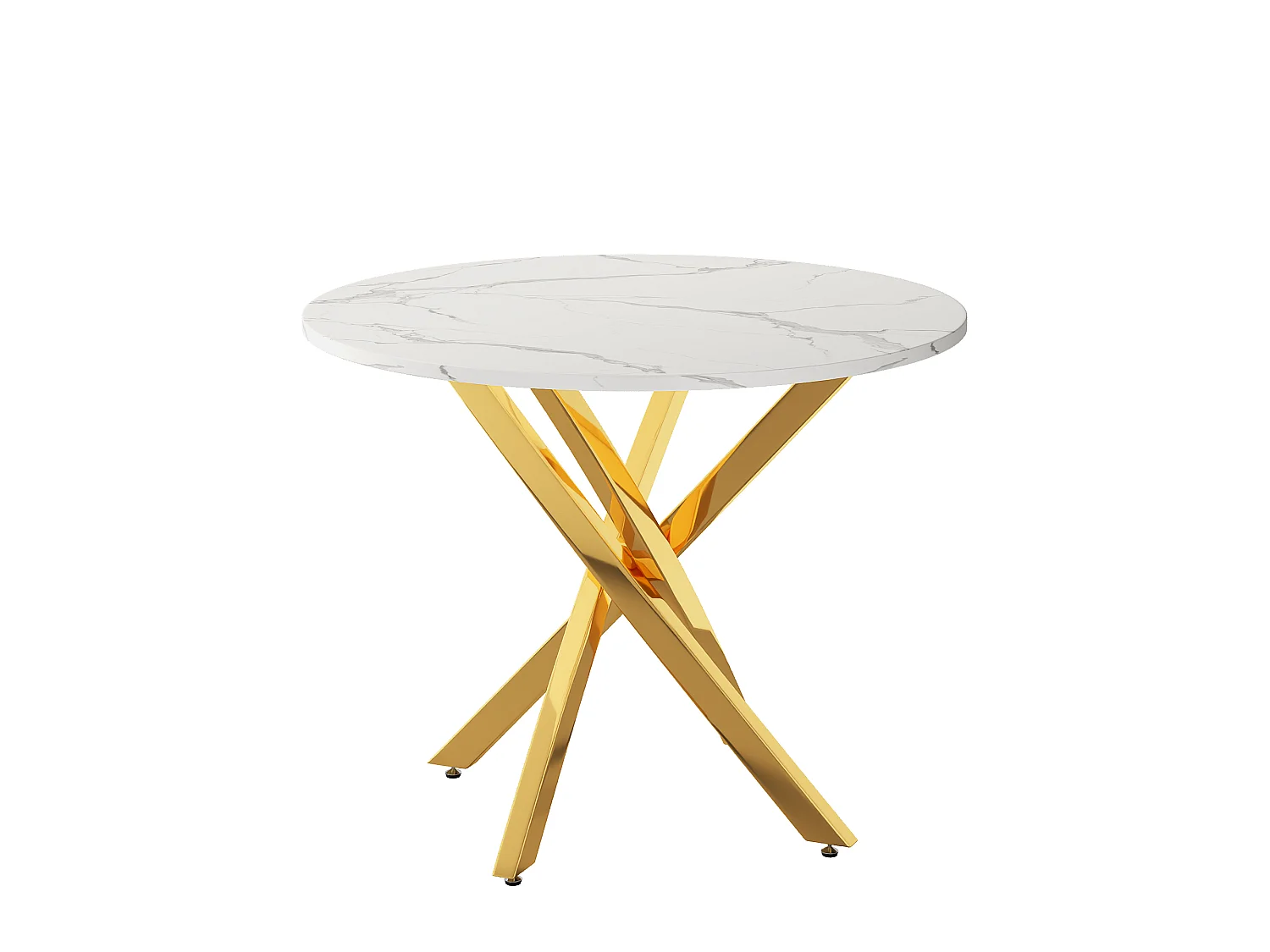 Table de salle à manger ronde 80 x 80 x 75 cm - Plateau effet marbre - Pieds dorés - Doré et blanc