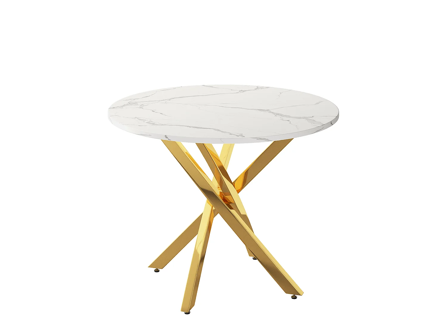 Table de salle à manger ronde 80 x 80 x 75 cm - Plateau effet marbre - Pieds dorés - Doré et blanc