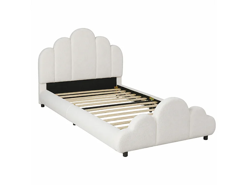 Gepolstertes Kinderbett 90 x 200 cm mit gepolstertem Wolkenkopfteil und abgerundeten Ecken - Bouclé - Beige (Matratze nicht im Lieferumfang enthalten)