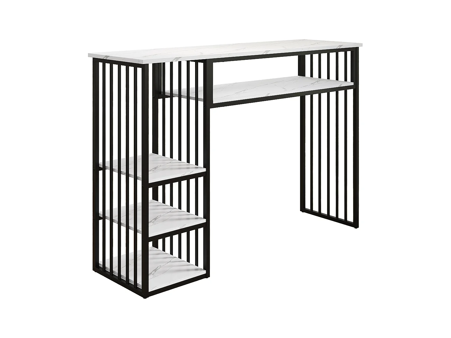 Tavolo da Bar con Ripiano 140x40x105cm - Mangiastare in Piedi con Ripiani Laterali & Piedini in Metallo - Stile Moderno - Nero
