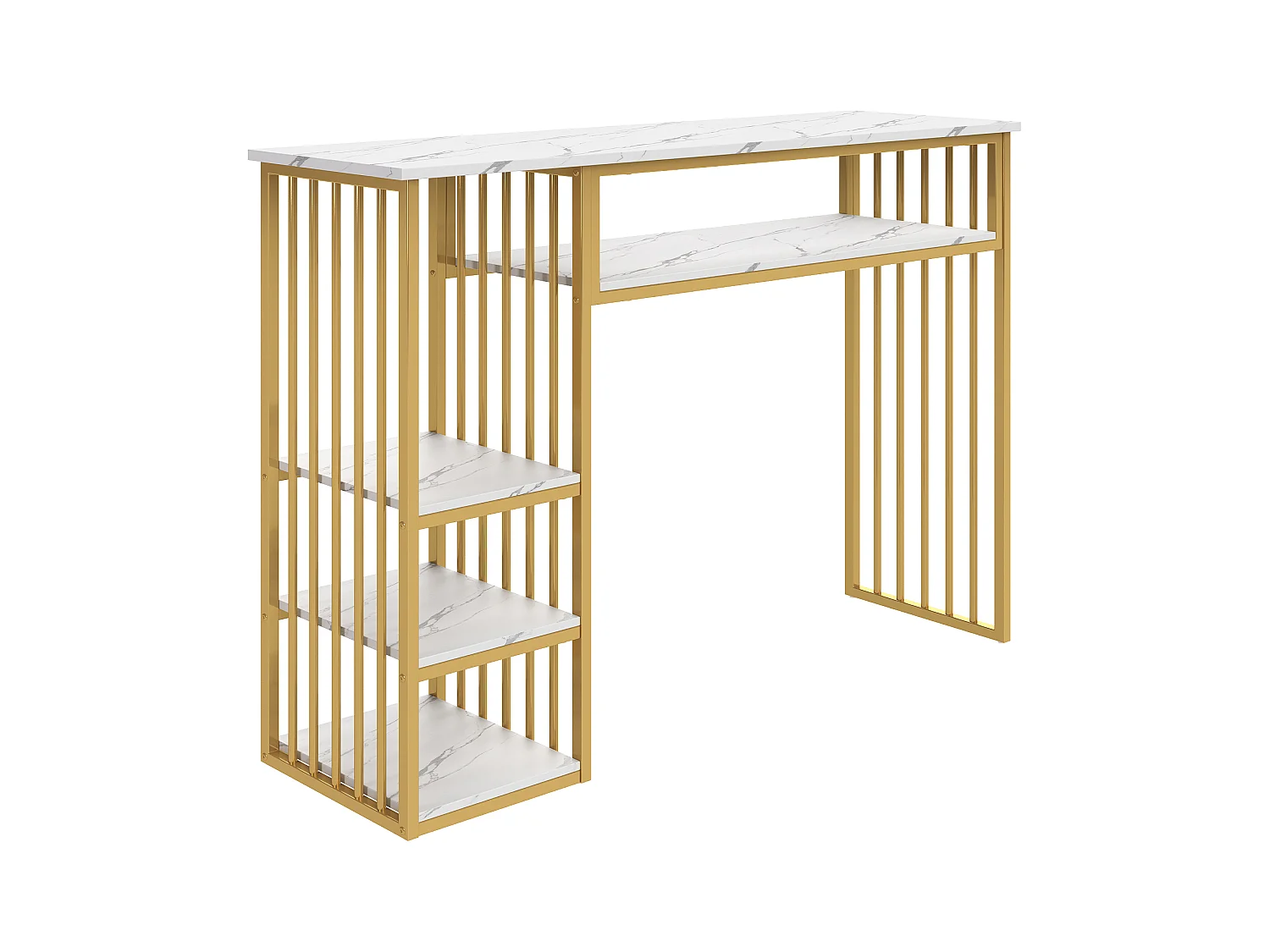 Tavolo da Bar con Ripiano 140x40x105cm - Mangiastare con Ripiani Laterali & Piedini in Metallo - Stile Moderno - Bianco