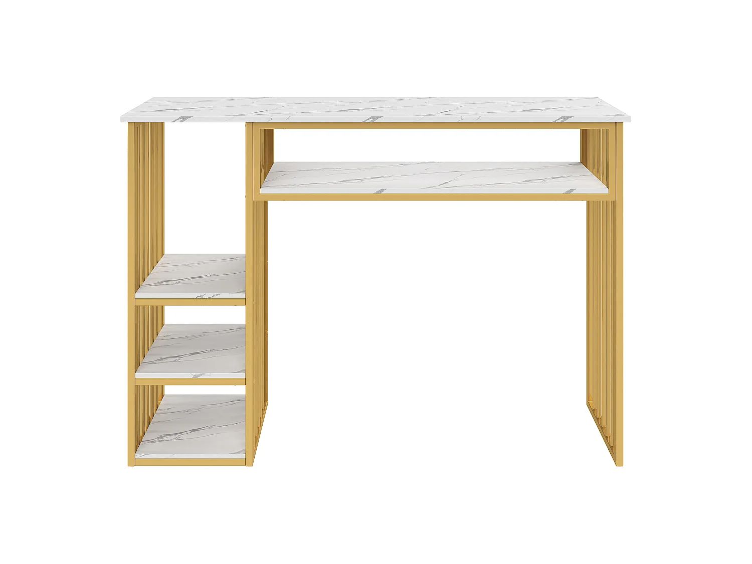 Tavolo da Bar con Ripiano 140x40x105cm - Mangiastare con Ripiani Laterali & Piedini in Metallo - Stile Moderno - Bianco