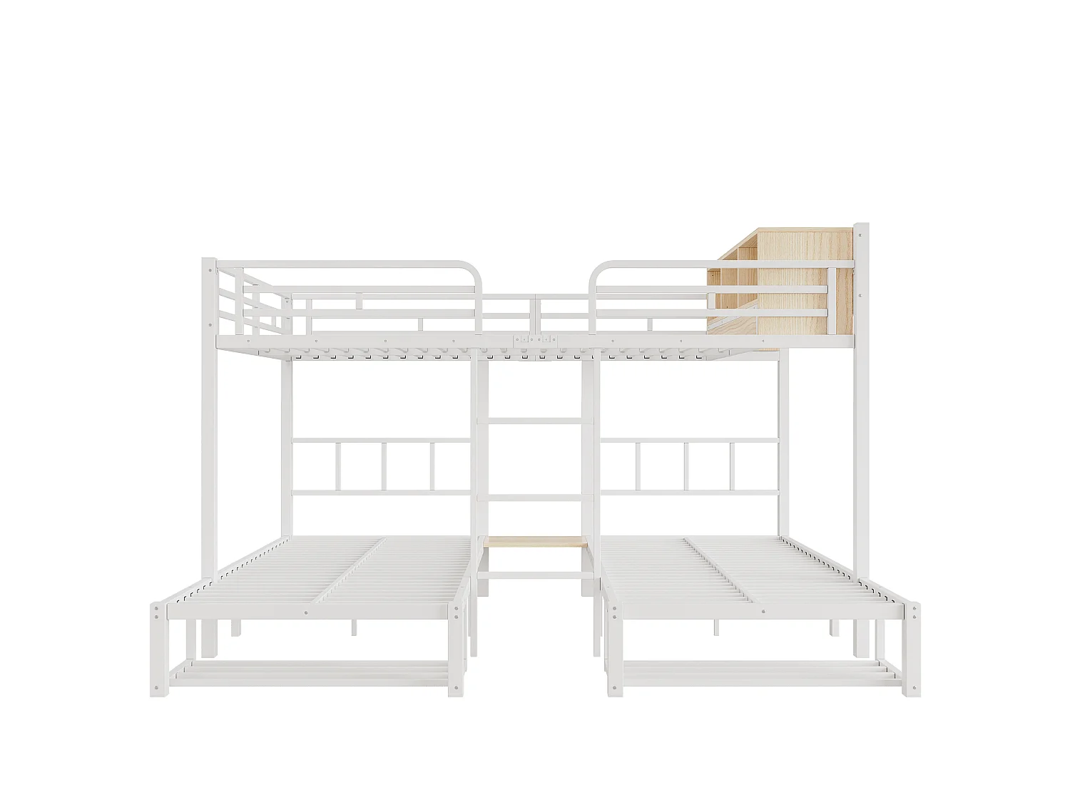 Kinderstapelbed 90x200cm + 140x200cm - biedt plaats aan 3 personen - met open planken, schoenenplank en ladder - Wit (zonder matras)