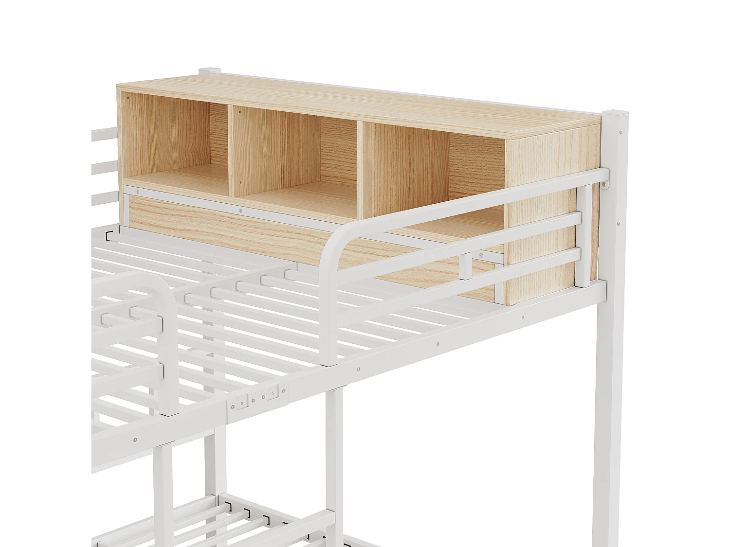 Kinderstapelbed 90x200cm + 140x200cm - biedt plaats aan 3 personen - met open planken, schoenenplank en ladder - Wit (zonder matras)