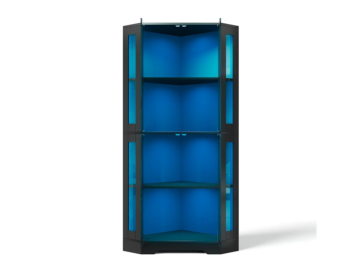 Vitrine d'angle avec LED RGB, 2 portes en verre trempé et étagères réglables - MDF et verre - 40 x 40 x 165 cm - Noir