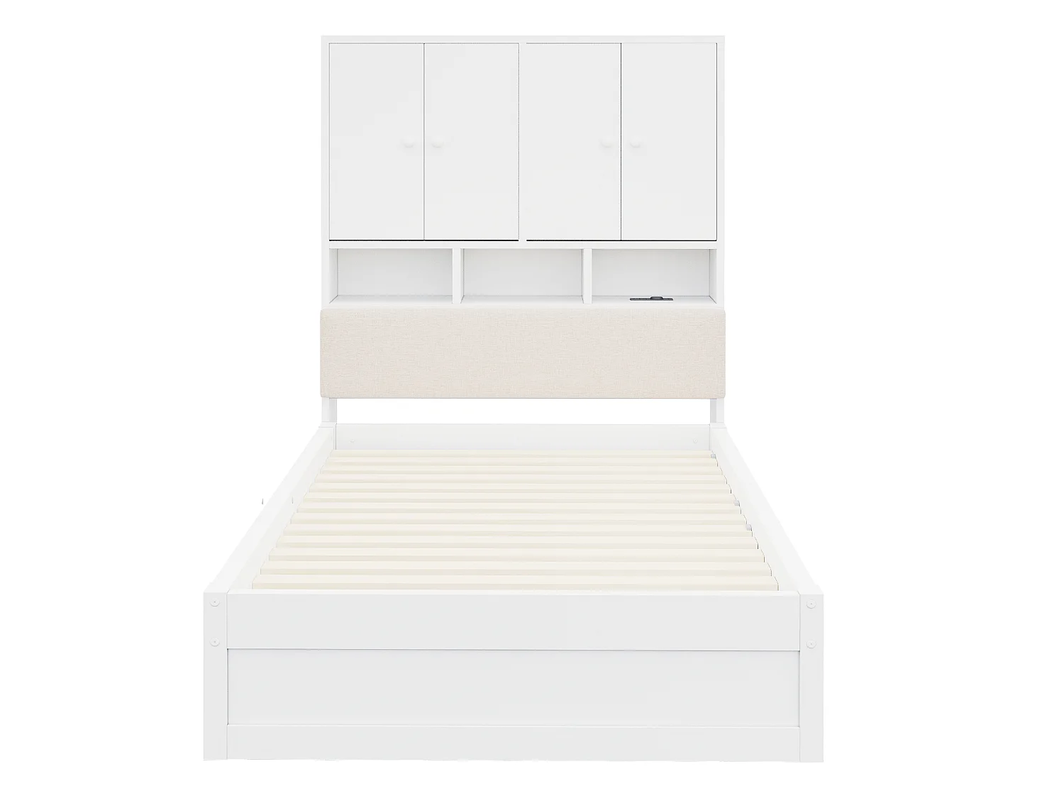Lit multifonctionnel en bois 90 x 200 cm - avec 2 tiroirs - avec espace de rangement - avec lumière LED et prise - blanc (matelas non inclus)