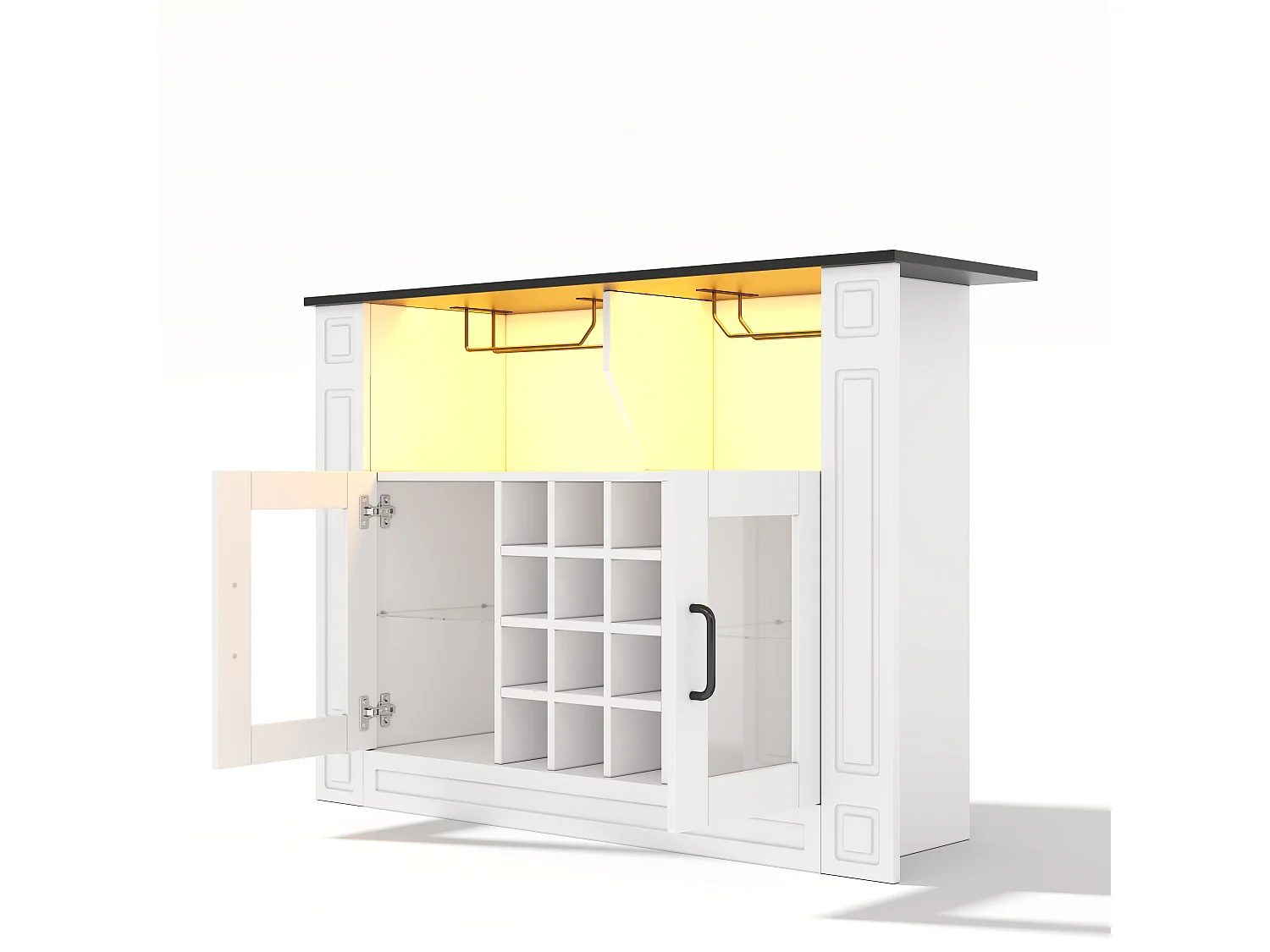 Buffet moderne 120x35x84cm - avec éclairage LED - avec 2 portes - avec casier à vin amovible - Blanc