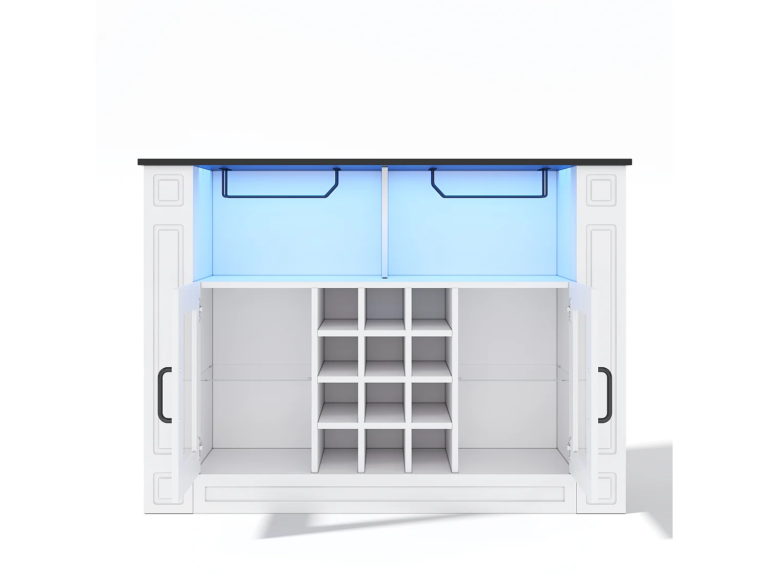 Buffet moderne 120x35x84cm - avec éclairage LED - avec 2 portes - avec casier à vin amovible - Blanc