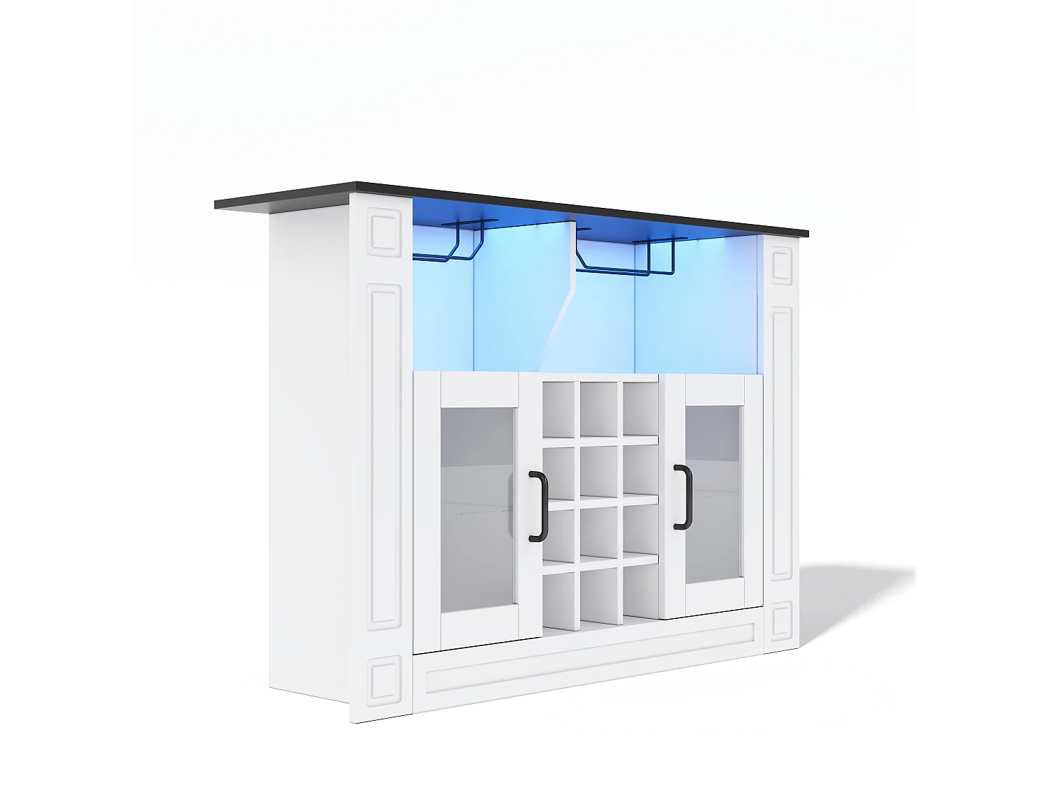 Buffet moderne 120x35x84cm - avec éclairage LED - avec 2 portes - avec casier à vin amovible - Blanc