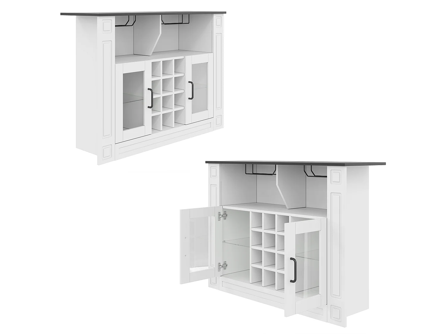 Buffet moderne 120x35x84cm - avec éclairage LED - avec 2 portes - avec casier à vin amovible - Blanc