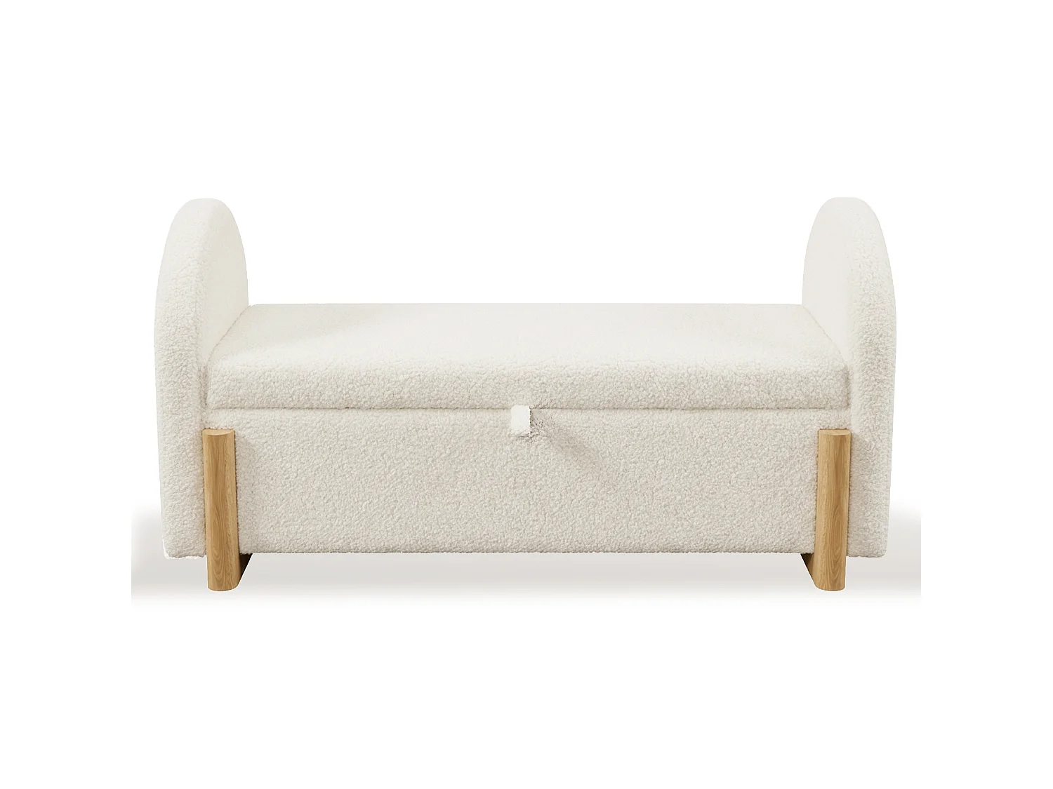 Banc coffre rembourré 106x47x61cm - pieds en bois en forme de U - chenille bouclé + bois massif + MDF - Blanc