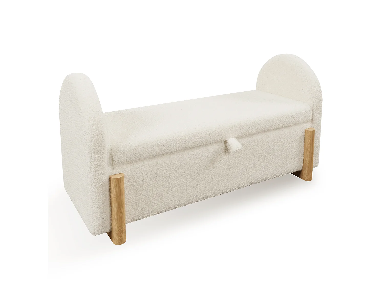 Banc coffre rembourré 106x47x61cm - pieds en bois en forme de U - chenille bouclé + bois massif + MDF - Blanc