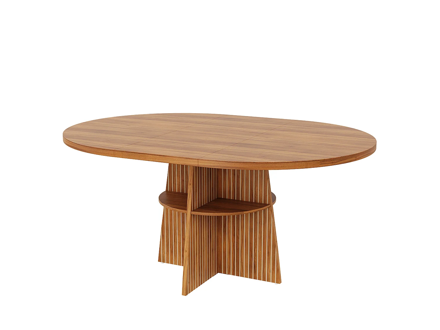 Mesa de Comedor Redonda Extensible 110-150x110x77.5cm - Mesa de Cocina para 2-8 Personas con Tablero Ovalado Deslizante & Estante Inferior - Nogal
