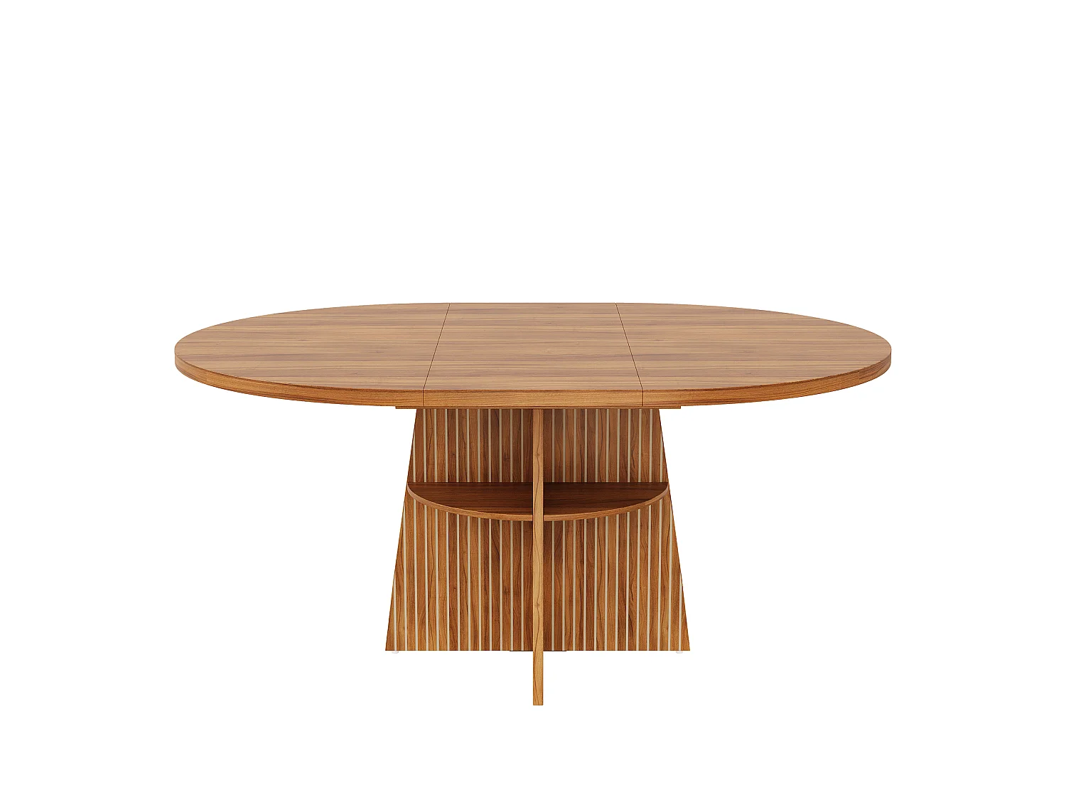 Mesa de Comedor Redonda Extensible 110-150x110x77.5cm - Mesa de Cocina para 2-8 Personas con Tablero Ovalado Deslizante & Estante Inferior - Nogal