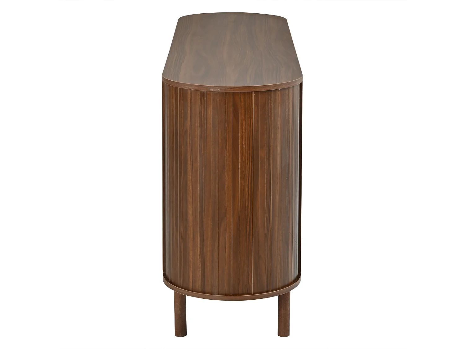 Moderne Anrichte 160x40x78,5 cm - 3 Wellentüren und offene Regale - Füße aus Massivholz - Spanplatten - Braun